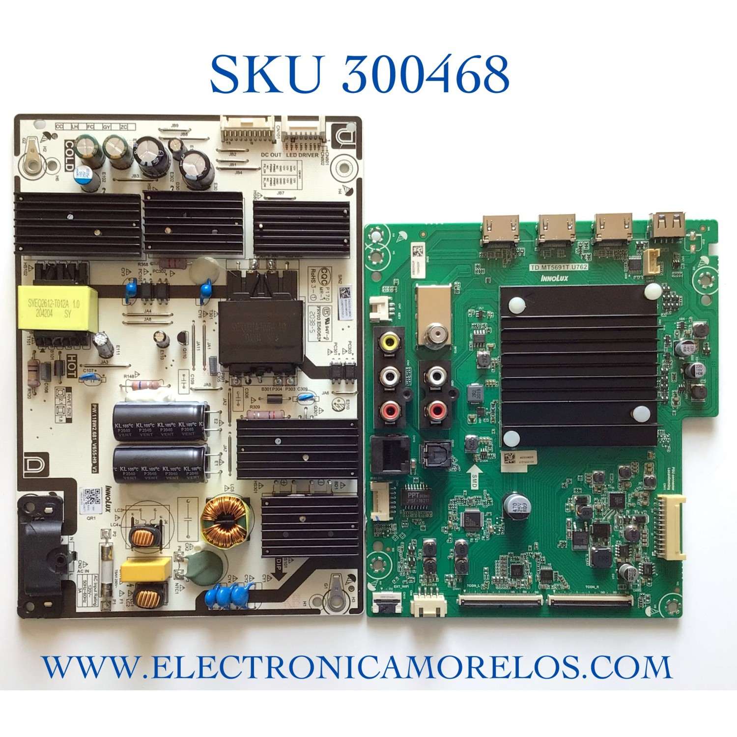 KIT DE TARJETAS PARA TV VIZIO SMART TV / MAIN TD.MT5691T.U762 / A0004K00J / M0004M00R / FUENTE P650D108DC / PW.118W2.681 / PW.118W2.681_V655-H9_V3 /  PANEL V650DJ4-D03 REV.C1 / MODELOS V655-H9 LINIZC / V655-J09 LIAIG2 / V655-H19 LIAIZC / V655-H19 LINIZC